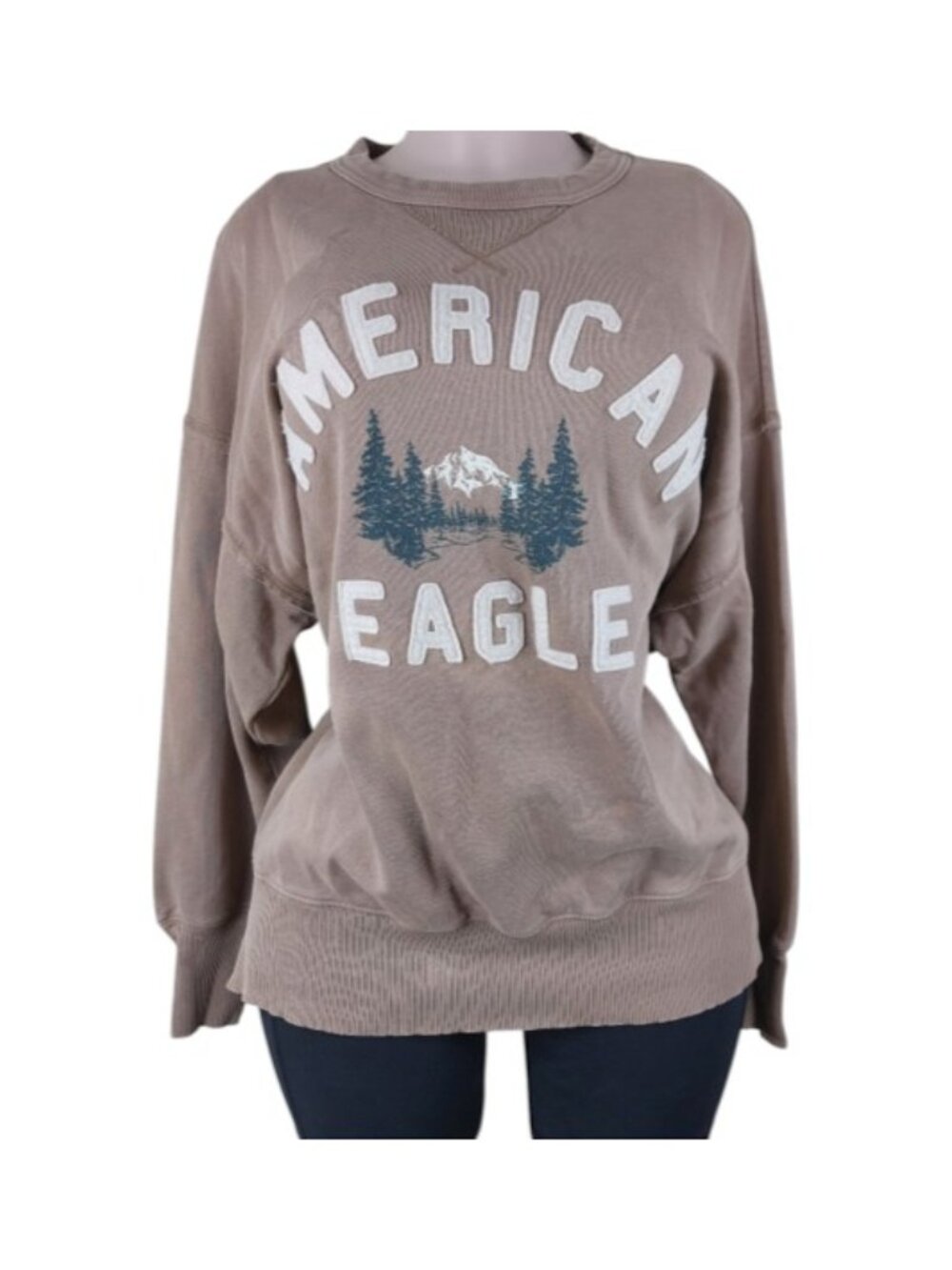 American Eagle Women's Brown Oversized Graphic Cozy Casual Sweatshirt Size S